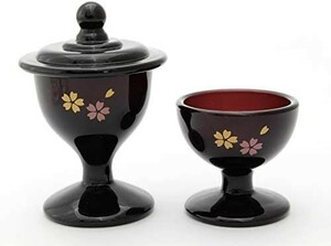 使い勝手が良い 水入れ ご飯入れ セット 桜柄 パープルガラス 新品 仏具