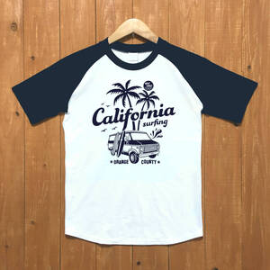 ■CALIFORNIA ラグランTシャツ■XLサイズ（ネイビー袖xネイビー） アメ車 シボレー　シェビーバン　カリフォルニア　サーフィン