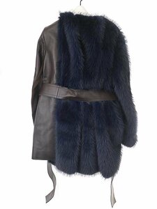 sacai サカイ 23AW Faux Fur & Leather Belted Coat リブ切替フォックスファーレザーコート ネイビー ブラウン 1 IT0N4XFUZSXR