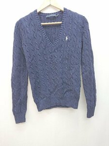 ◇ RALPH LAUREN SPORT ケーブル編み Vネック 長袖 コットン ニット セーター サイズM 165/92A ネイビー レディース P