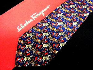 ♪今週の特売980円～♪1079♪状態並品【Ferragamo】フェラガモ【馬 ウマ 動物 柄】ネクタイ♪