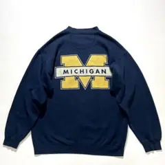 90s MICHIGAN WOLVERINES スウェット L 紺 両面プリント