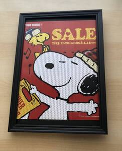 kj ★額装品★ スヌーピー 赤 タワレコ 貴重イラスト 非売品 広告 A4額入り ポスター風デザイン タワーレコード 毛糸 セーター SNOOPY