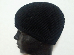 年中被れる　深型１８㎝●イスラム帽●コットン・綿１００％/黒　細編み　ハンドメイド　手編み