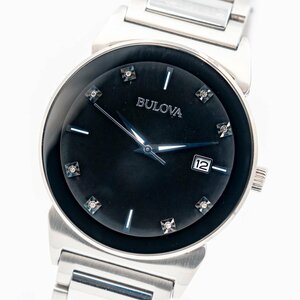 1円 稼働 良品 コマ4付 BULOVA ブローバ 8P 石付 96D121 QZ クオーツ デイト 黒文字盤 SS 腕時計 メンズ ラウンド ブランド 0560720240903