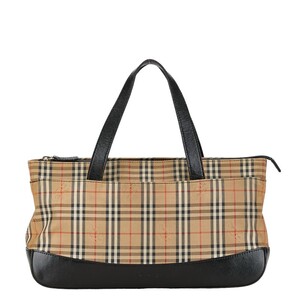 バーバリー ノバチェック シャドーホース ハンドバッグ トートバッグ ベージュ ブラック ナイロン レザー レディース BURBERRY 【中古】