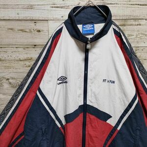 【906】90s ユーロビンテージ 古着 UMBRO アンブロ マルチカラー フルジップ ラグラン トラックジャケット 太アーム サイズＸＬ