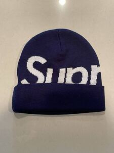 supreme BIG LOGO BEANIE NAVY ビッグロゴビーニー 紺 box logo シュプリーム BOXロゴステッカー付き 新品未使用 半タグ付き