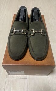 ◆【美品】Berwick バーウィック/ ビットローファー 5427レザー×ラバーソールKHAKI UK5.5(24.5㎝)