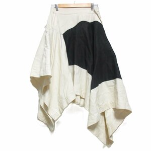 美品 23AW ISSEY MIYAKE イッセイミヤケ The Square and Beyond 和紙キャンバス アシンメトリースカート 2 キナリ×ブラック ◆