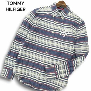 TOMMY HILFIGER トミーヒルフィガー 秋冬 刺繍★ ボーダー 長袖 ボタンダウン ネル シャツ Sz.S　メンズ　A4T09895_9#B