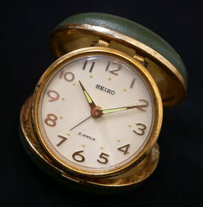 ▲(R605-H4) ジャンク品 SEIKO セイコー 2JEWELS 2石 手巻き 折り畳み 置時計 アラーム付 日本製 トラベルクロック トラベルウォッチ