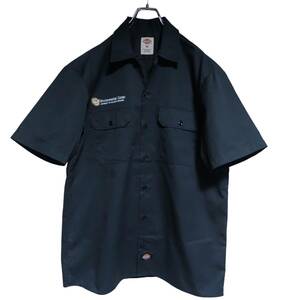 Dickies 半袖ワークシャツ size M ブラック ゆうパケットポスト可 胸 ロゴ 刺繍 CU Environmental Center古着 洗濯 プレス済 368