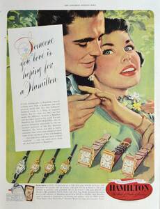 稀少！時計広告/1950年ハミルトン 時計広告/Hamilton Watches/W