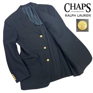 美品 CHAPS RALPH LAUREN ラルフローレン 金釦 3Bテーラードジャケット サイズS(M-L相当) 紺ブレ 美シルエット 袖先ほつれ有 希少 A2390