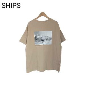 SHIPS　フォトプリントTシャツ　バックプリント　風景　茶色　モノクロ