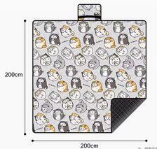 レジャーシート 防水 ピクニックマット 大判 200x200cm 6～8人用 折りたたみ 防湿 コンパクト収納 遠足 お花見 キャンプ 猫柄