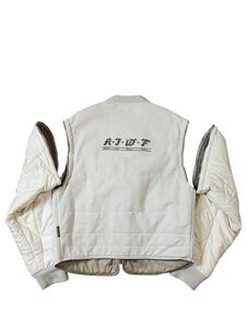 (D) ARMANI JEANS アルマーニ 90s ヴィンテージ デタッチャブル ボンバージャケット 48 ホワイト系 ジップアップ 中綿 ブルゾン (ma)