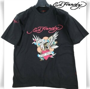 ☆新品　Ed Hardy エドハーディー メンズ 半袖 コットン綿 天竺 Tシャツ M 黒 ブラック クルーネック カットソー