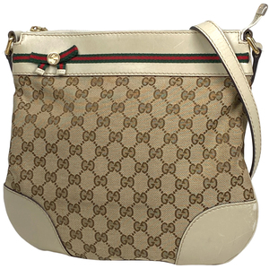 グッチ GUCCI GG柄 ショルダーバッグ リボン シェリーライン ウェブ ショルダーバッグ GGキャンバス ベージュ 257065 レディース 【中古】