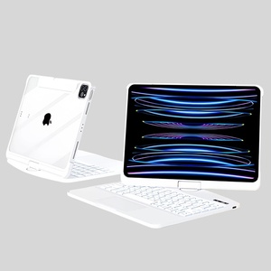 360度回転 iPad Air 13インチ M2/ iPadPro12.9 第 6/5/4/3 世代 キーボードケース 透明 クリア 7色バックライト付き タッチパッド付き