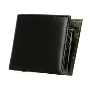 SONNE　水染めコードバン　時間とともに奥行を感じさせる透明感のある光沢　高級感が魅力の二つ折り財布（小銭入れ付）　黒色