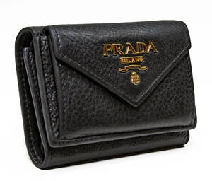 【美品】PRADA プラダ ヴィッテロダイノ 三つ折りコンパクト財布 1MH021 ブラック ★札入れ・小銭入れ・カード ★全国送料無料♪