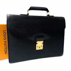 1円 美品 LOUIS VUITTON エピ レザー セルヴィエット ビジネス ハンド バッグ A4 書類 ブリーフ ケース LV ブラック 黒色 レザー メンズ