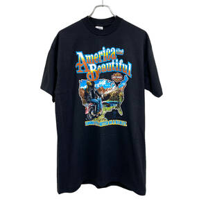 80s USA製 HOLOUBEK HARLEY DAVIDSON ハーレーダビッドソン 両面プリント Tシャツ XL 黒 メンズ バイク ビンテージ 送料185円 23-0914