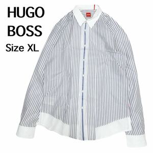 ヒューゴボス　長袖シャツ　シャツ　トップス　XL ストライプ　HUGO BOSS ボタンダウン カッターシャツ　ストライプ　LL