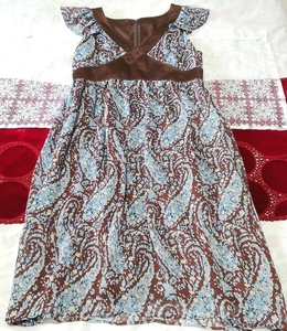 水色茶色シフォンエスニック柄ノースリーブチュニック ネグリジェ ワンピース Light blue brown chiffon sleeveless tunic negligee dress