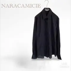 【ナラカミーチェ NARACAMICIE】黒　光沢　ブラウス　比翼ボタン（I）