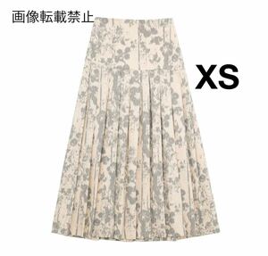 vintage ヴィンテージ レトロ 柄 プリーツ ロング フレアスカート ボトムス XSサイズ レディース★ZARA 好きな方に★春新作 新品未使用★