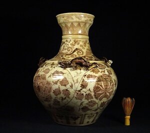 緑屋h■中国古玩　釉裏紅　龍貼　大花瓶 壺　高約46.5cm　唐物 時代物　i9/11-6037/3-3#160