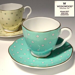 慶應◆英国王室御用達【WEDGWOOD ウェッジウッド】製 ハーレクインコレクション『POLKA DOT ポルカドット』デミタスカップ＆ソーサー2客