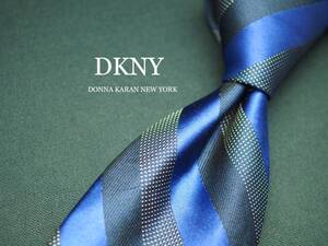 美品【DKNY ダナキャラン ニューヨーク】 C1241 ネイビーパープル系 USA アメリカ製 SILK ブランド ネクタイ 古着 良品