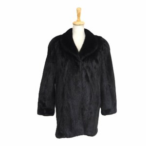 美品【 銀 SAGA MINK★ゆったりシルエット 】高級毛皮　ブラックミンク◆セミロングコート：80cm丈　BIG SIZE：15号　ブラック◆W065T