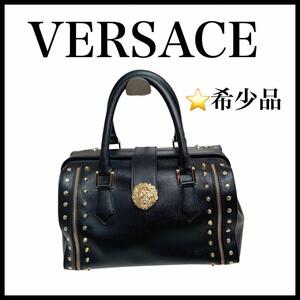 【VERSUS VERSACE】ミニボストンバッグ　黒　ライオン　顔　レディース