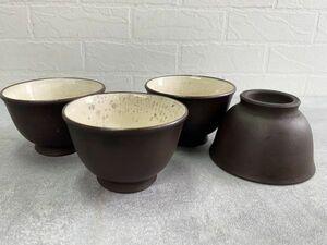 時代物 萬古焼 煎茶器揃え 湯呑四点 萬古(ばんこやき) 陶器 茶道具 伝統工芸 旧家蔵出し 古民家 長期保管品