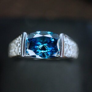 F2622 大粒絶品ブルーダイヤモンド１．０５１、０．４６ct 最高級Pt900無垢リング　サイズ16号 重量8.1g 縦幅5.5mm