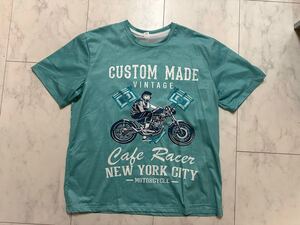 プリントTシャツ XL 半袖Tシャツ プリント Tシャツ ライトブルー カフェレーサー レトロ アメコミ新品未使用品！