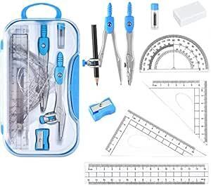 ブルー サムコス コンパス 算数セット 10点セット 数学直定規 三角定規 半円分度器 作 図ツール 文房具 学用品 教師 中学