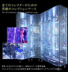 【すべてのコレクターのために！】ディスプレイラック　幅80cm　ガラスコレクションケース 背面ミラー 本体 LEDセット 鍵付