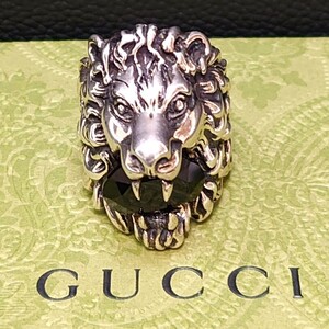 未使用 GUCCI グッチ ライオンヘッド リング オニキス シルバー 指輪 19号 メンズ アクセサリー 箱付き 正規品