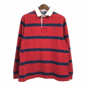 Polo by Ralph Lauren ポロ ラルフローレン ラガーシャツ ワンポイントロゴ ボーダー レッド (メンズ XL) 中古 古着 Q2549