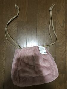 新品　ファー巾着バッグ　エコファー　ピンク