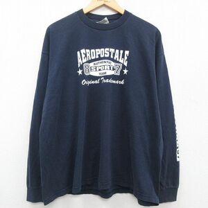 XL/古着 AEROPOSTALE エアロポステール 長袖 ビンテージ Tシャツ メンズ 00s 大きいサイズ コットン クルーネック 紺 ネイビー 23jun22