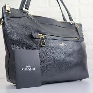 COACH コーチ 61-07 メンズ トートバッグ ブリーフケース ビジネス ファスナー シボ革 ロゴ金具 チャーム 肩掛け 黒 ブラック A4 パソコン