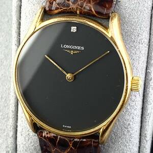 【1円〜】LONGINES ロンジン 腕時計 メンズ 手巻き 1Pダイヤ ブラック文字盤 ゴールド アンティーク 可動品