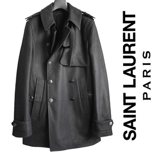 正規品 サンローランパリ SAINT LAURENT PARIS メルトン ブレステッドコート ジャケット ライダースブルゾン 元ディオールオムディレクター